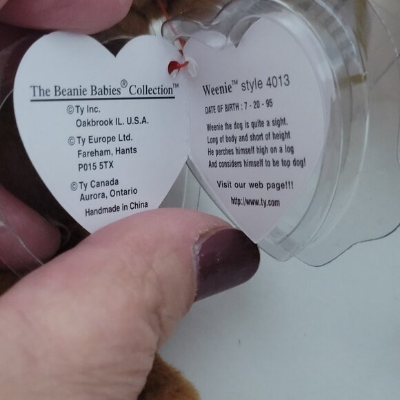 TY Beanie Baby Lot of 2 Dogs Weenie 1995 Tiny 1999 Mint One Owner - Picture 5 of 11